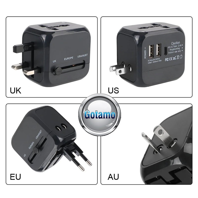 220V tinklo adapteris kelioninis All-in-One US UK AU EU su