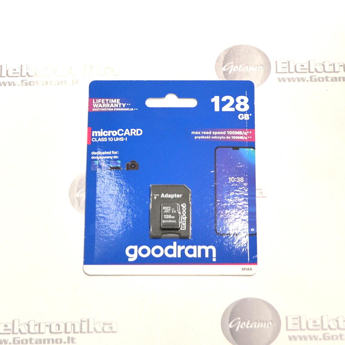 Atminties kortelė Micro SD 128GB 10 klasės su SD adapteriu GOODRAM 2 Atminties kortelė Micro SD 128GB GOODRAM 10 klasės