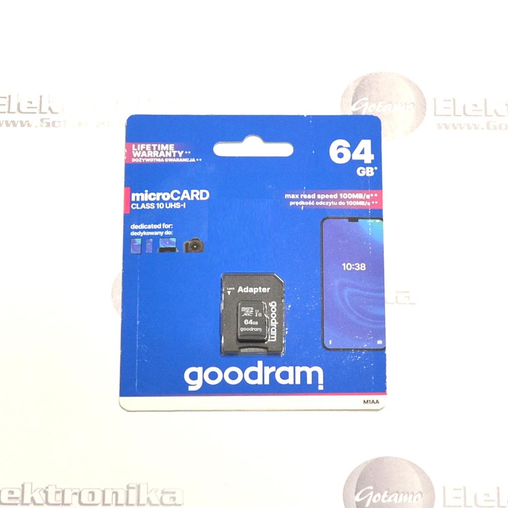 Atminties kortelė Micro SD 64GB 10 klasės su SD adapteriu GOODRAM 2 Atminties kortelė Micro SD 64GB GOODRAM 10 klasės