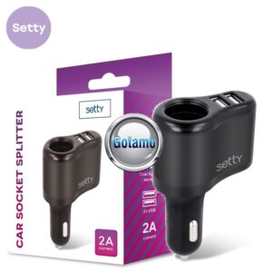 Automobilinis skirstytuvas Setty su 1 lizdu ir 2 USB jungtimis, 12V–24V