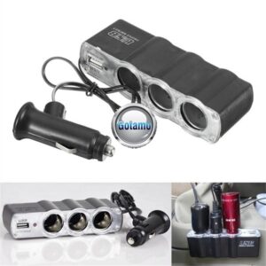 Automobilinis skirstytuvas 3 lizdai su viena USB jungtimi 12 V/24 V lizdui