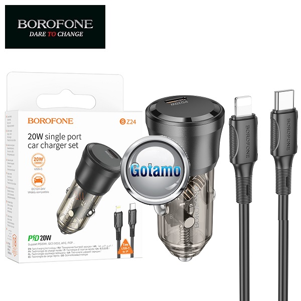Auto kroviklis Borofone Type-C 20W Lightning automobilinis įkroviklis
