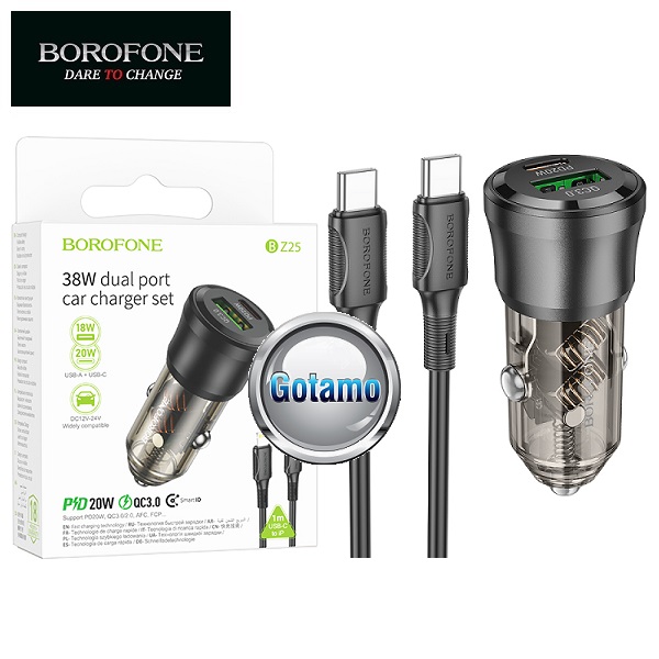 Auto kroviklis Borofone Type-C 20W su USB automobilinis įkroviklis
