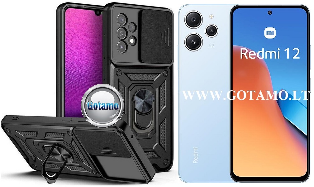 B-Ultra dėklas nugarėlė šarvai Xiaomi Redmi 12, Xiaomi Redmi 12 5G mobiliesiems telefonams juodos spalvos