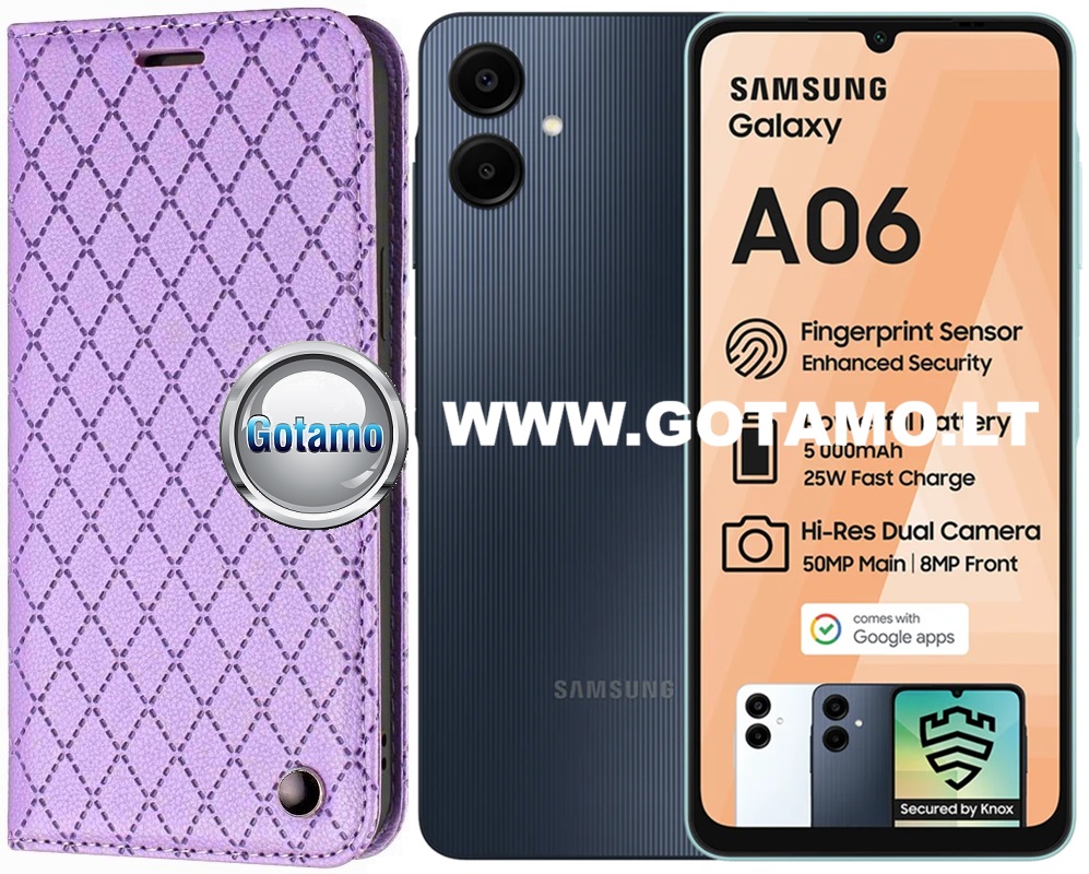 Dalton magnetinis dėklas Samsung Galaxy A06 violetinės spalvos