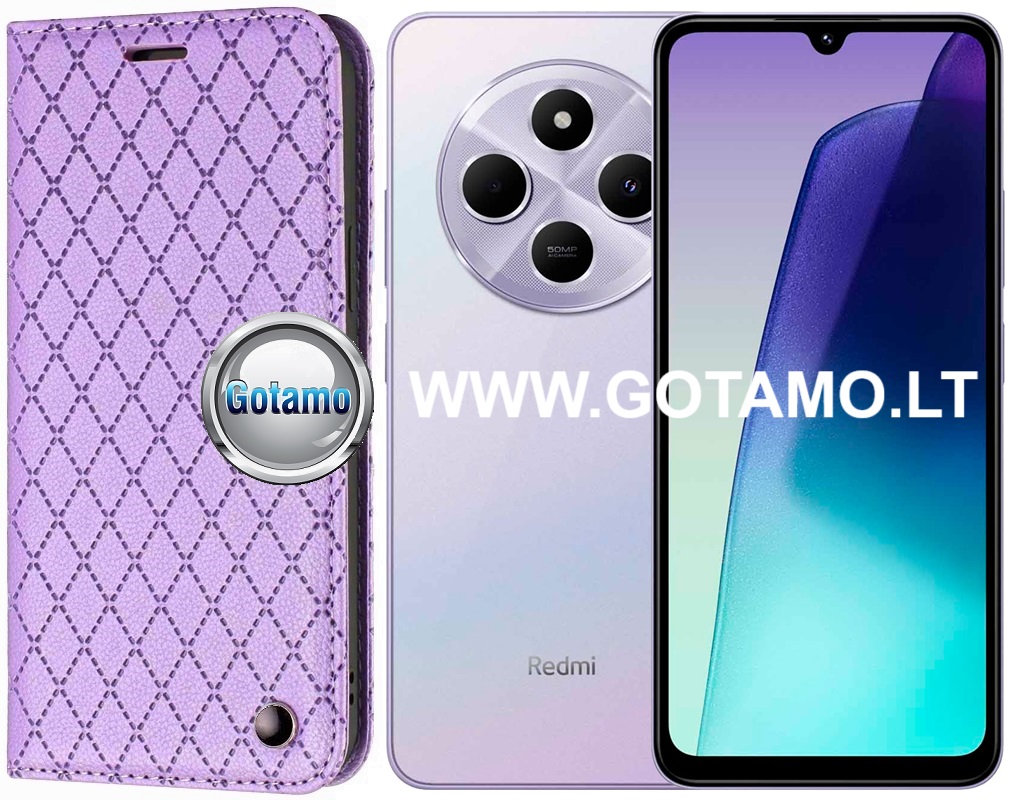 Dalton magnetinis dėklas knygelė Xiaomi Redmi 14C / A4 / Poco C75 – levandų violetinės spalvos