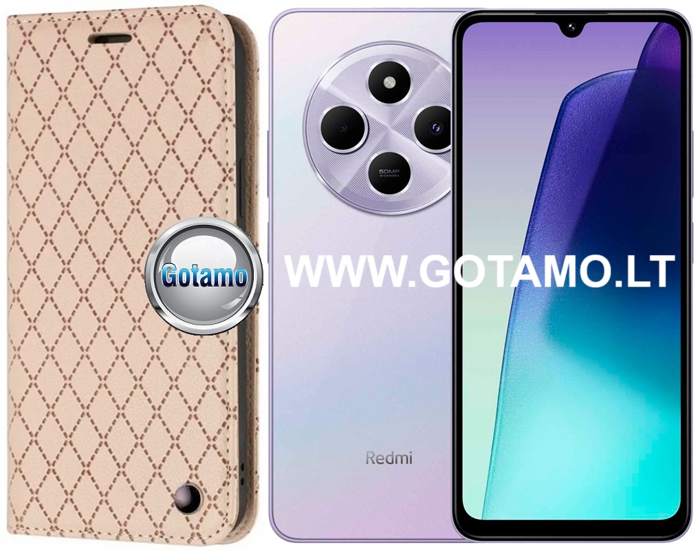 Dalton magnetinis dėklas knygelė Xiaomi Redmi 14C / A4 / Poco C75 – smėlio spalvos