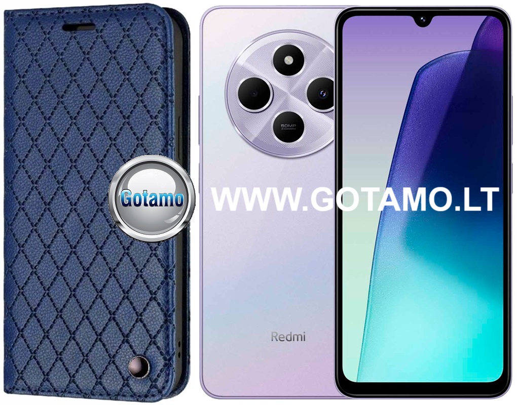 Dalton magnetinis dėklas knygelė Xiaomi Redmi 14C / A4 / Poco C75 – tamsiai mėlynos spalvos