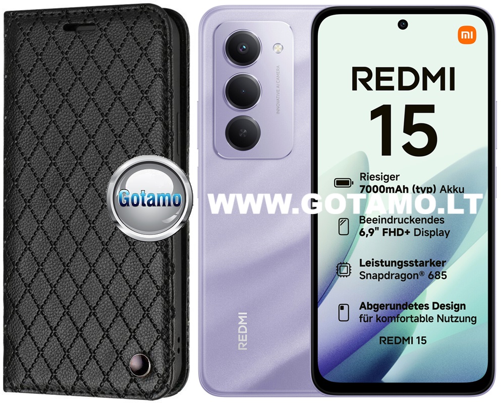 Dalton magnetinis dėklas knygelė Xiaomi Redmi 15 4G – juodos spalvos