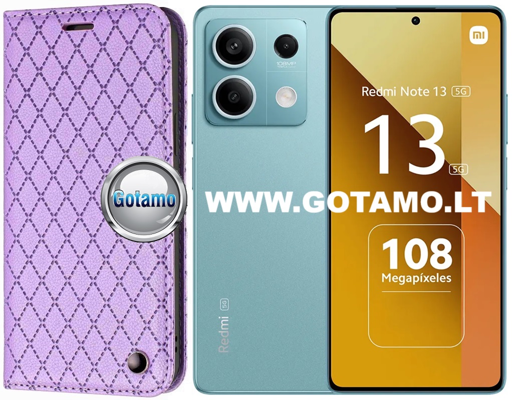 Dalton magnetinis dėklas knygelė Xiaomi Redmi Note 13 5G – levandų violetinės spalvos