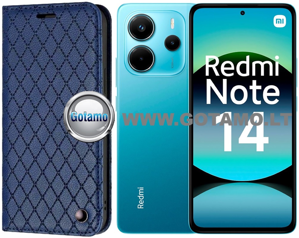 Dalton magnetinis dėklas knygelė Xiaomi Redmi Note 14 4G – tamsiai mėlynos spalvos