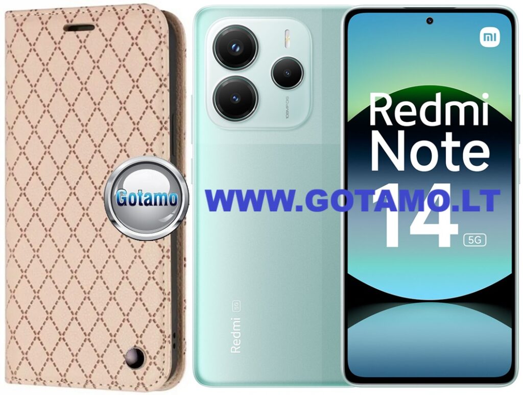 Dalton magnetinis dėklas knygelė Xiaomi Redmi Note 14 5G – smėlio spalvos