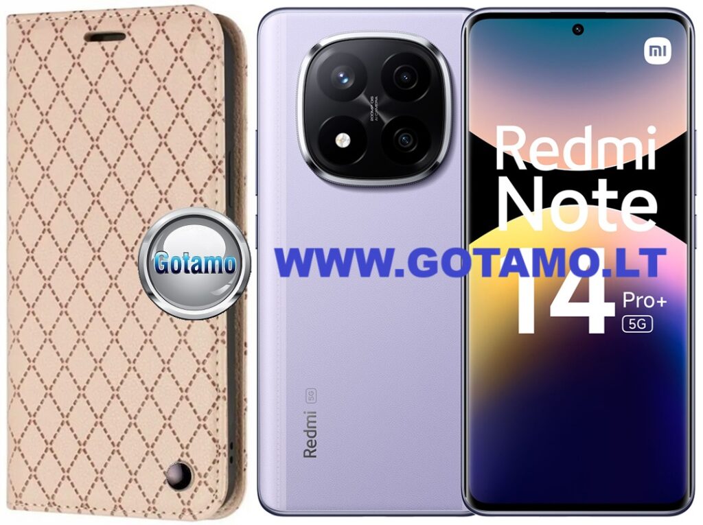 Dalton magnetinis dėklas knygelė Xiaomi Redmi Note 14 Pro Plus 5G – smėlio spalvos