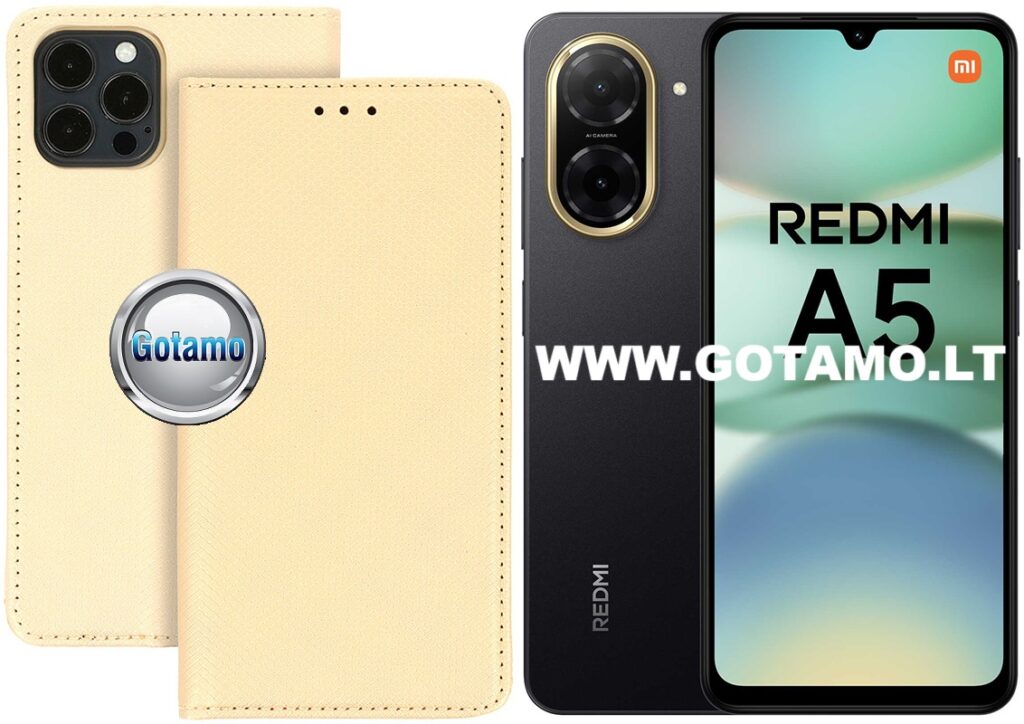 Dėklas knygutė Re-Grid magnetinis – Xiaomi Redmi A5 4G / Poco C71, aukso spalvos