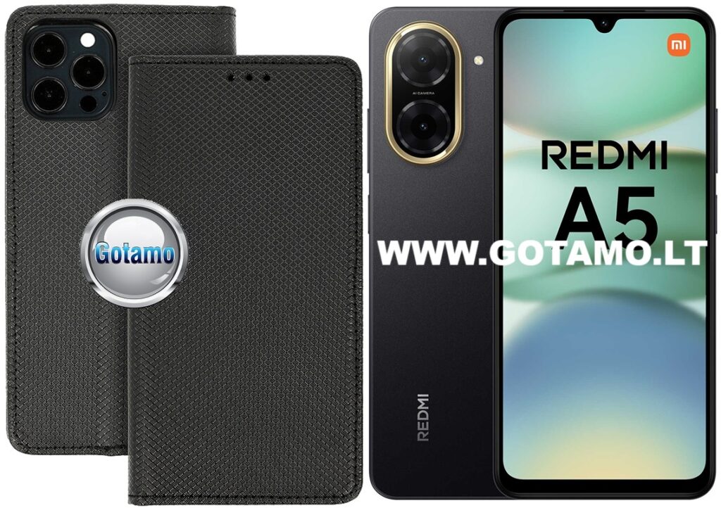 Dėklas knygutė Re-Grid magnetinis – Xiaomi Redmi A5 4G / Poco C71, juodos spalvos