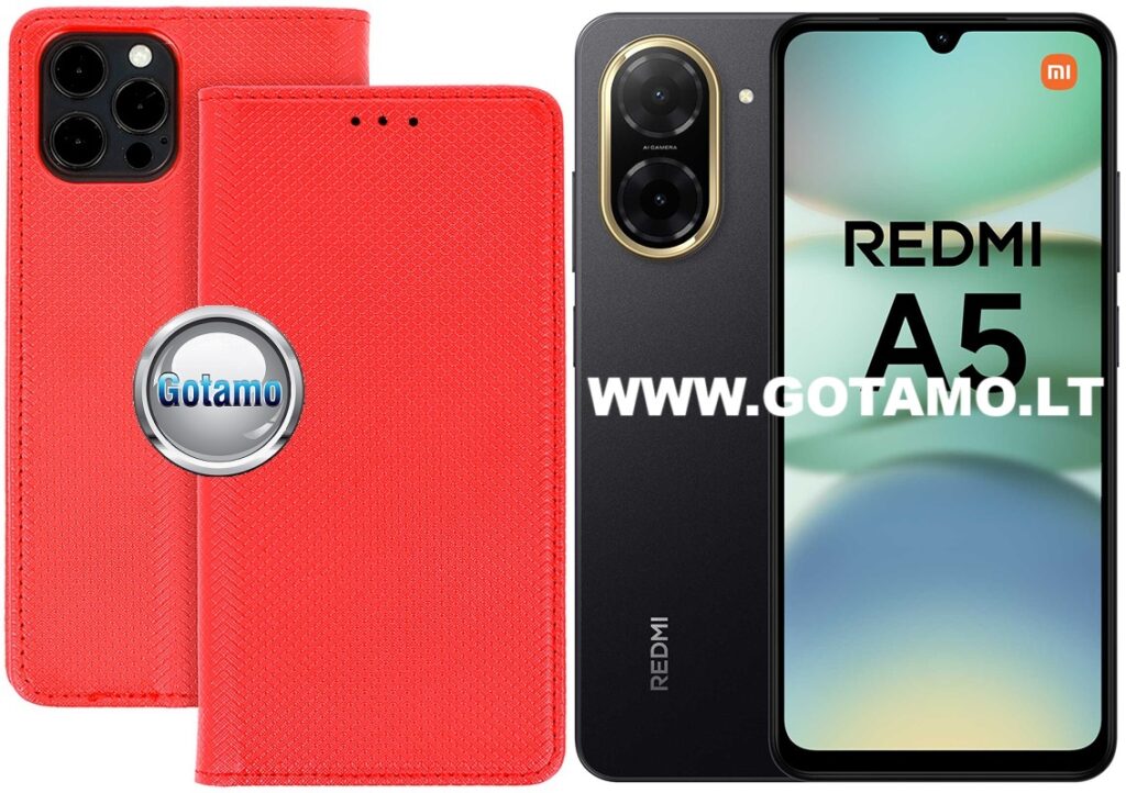 Dėklas knygutė Re-Grid magnetinis – Xiaomi Redmi A5 4G / Poco C71, raudonos spalvos