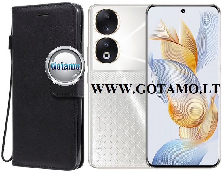 Diary Mate dėklas Honor 90 telefonui juodos spalvos