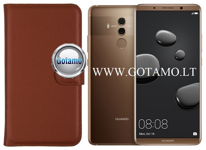 Diary Mate dėklas Huawei Mate 10 Pro mobiliesiems telefonams rudos spalvos