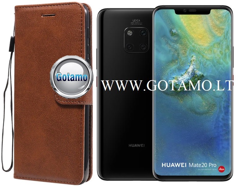 Diary Mate dėklas Huawei Mate 20 Pro mobiliesiems telefonams rudos spalvos