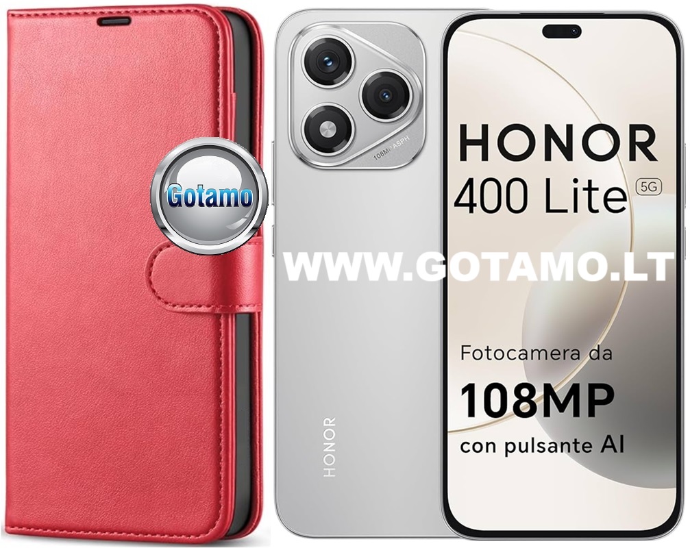 Diary Mate dėklas-knygutė Honor 400 Lite telefonui (raudonas)