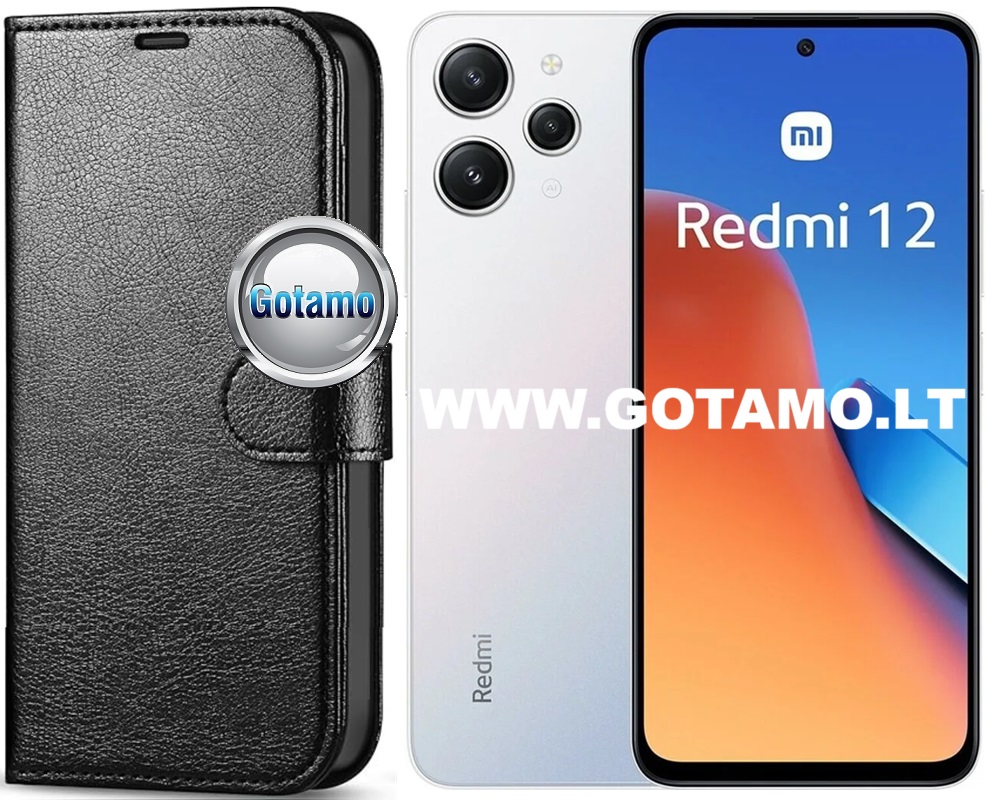 Diary Mate dėklas-knygutė Xiaomi Redmi 12 / Redmi 12 5G telefonui (juodas)
