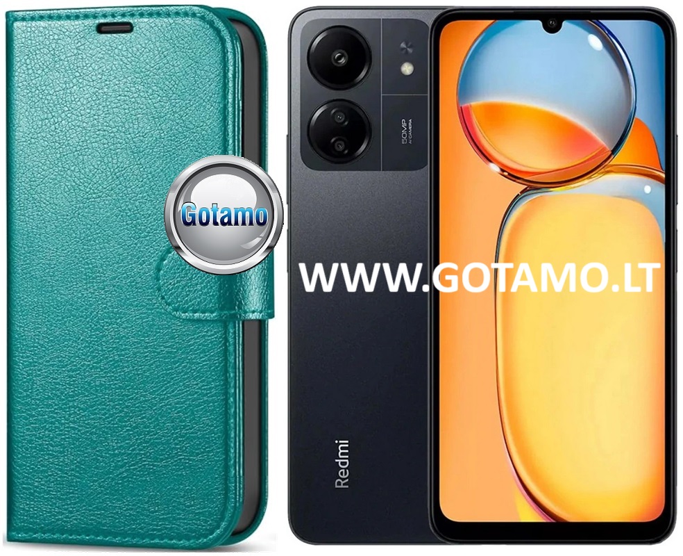 Diary Mate dėklas-knygutė Xiaomi Redmi 13C / Poco C65 telefonui (smaragdo žalios spalvos)