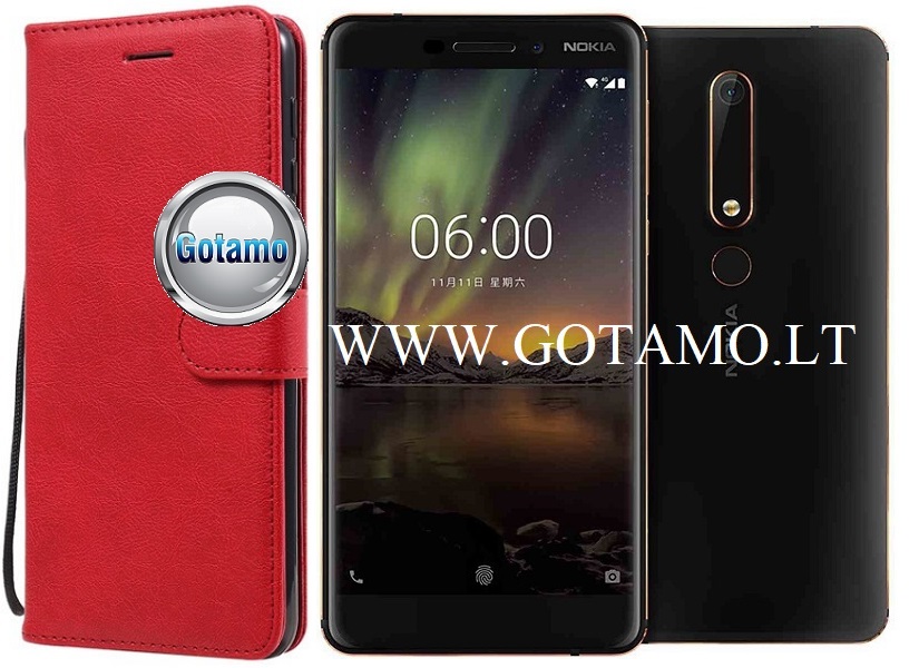 Diary Mate dėklas Nokia 6.1 raudona