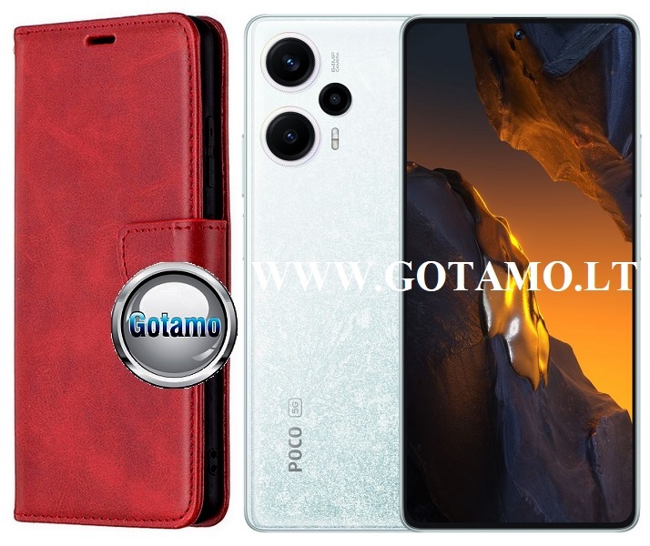 Diary Mate dėklas Xiaomi Poco F5 telefonui tamsiai raudonos spalvos