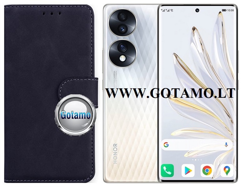 Diary Mate2 dėklas Honor 70 mobiliajam telefonui juodos spalvos