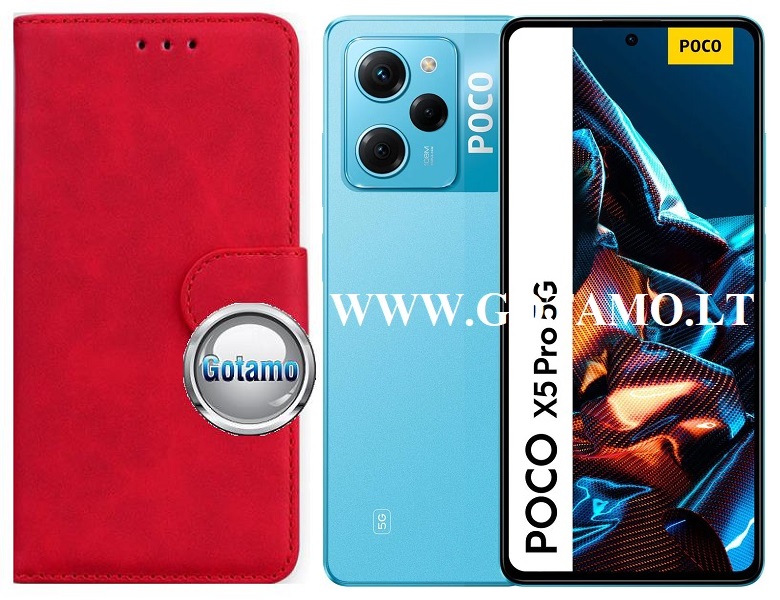 Diary Mate2 dėklas Xiaomi Poco X5 Pro mobiliajam telefonui raudonos spalvos