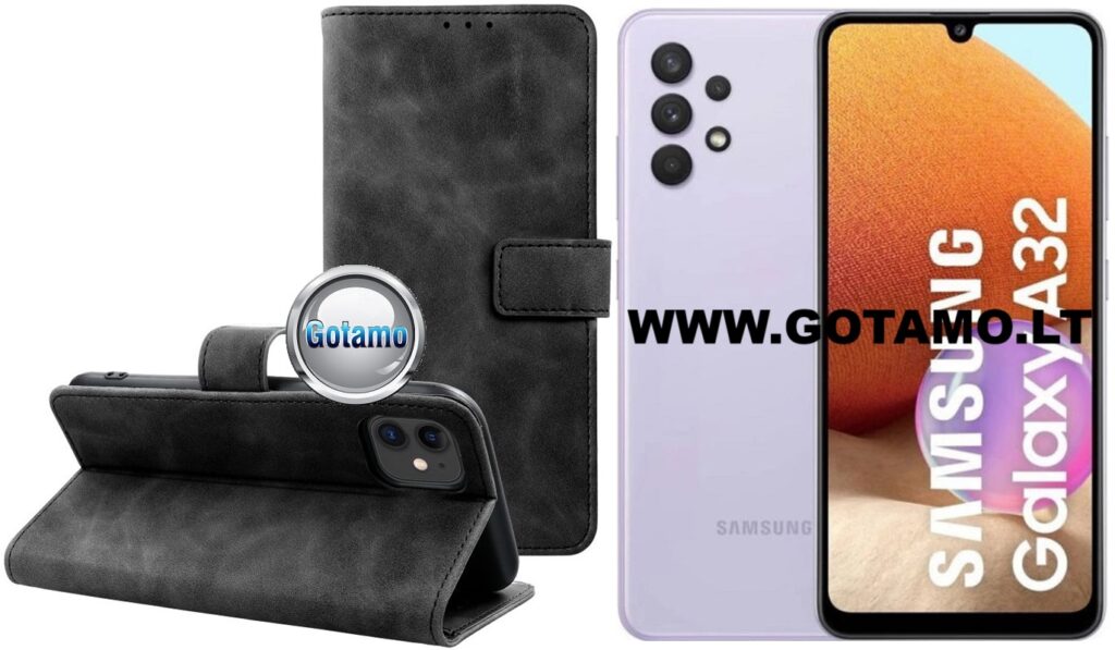 Diary-S veliūrinis dėklas Samsung Galaxy A32 juodos spalvos