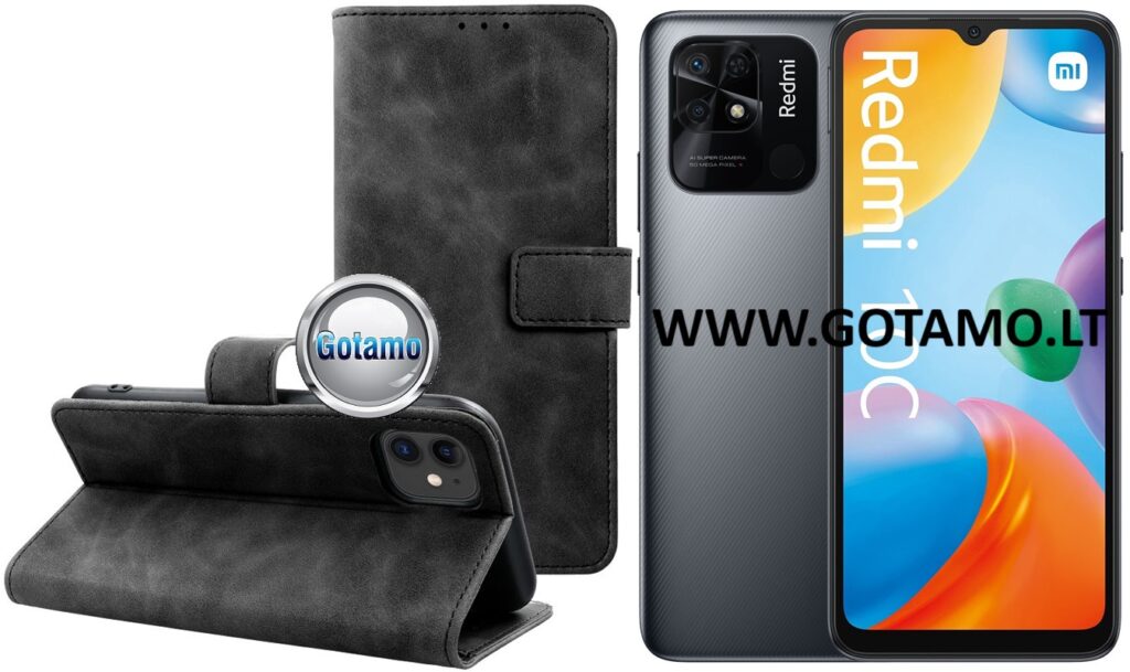 Diary-S veliūrinis dėklas Xiaomi Redmi 10C, Xiaomi Poco C40 telefonams juodos spalvos