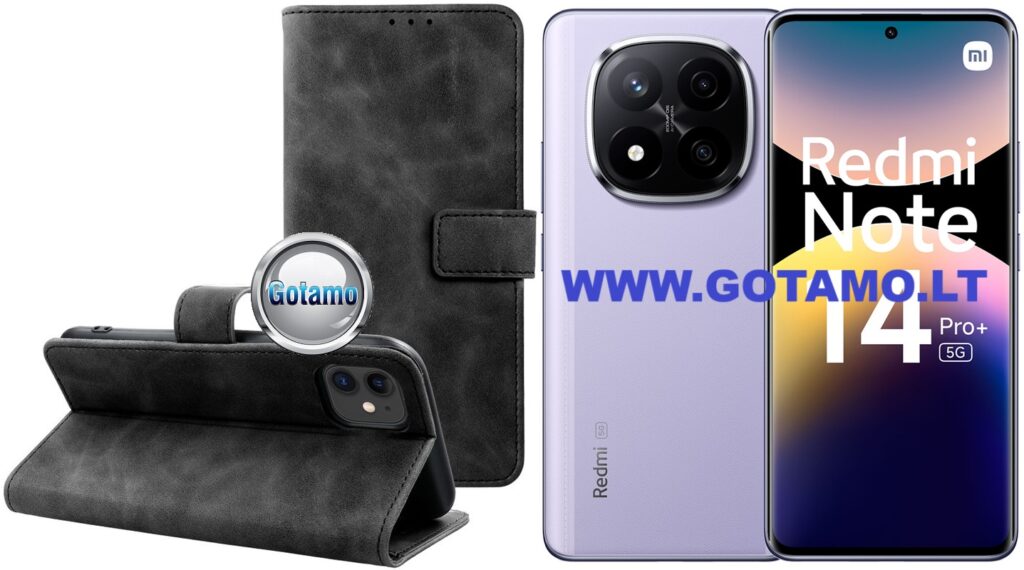 Diary-S veliūrinis dėklas Xiaomi Redmi Note 14 Pro Plus 5G telefonui juodos spalvos