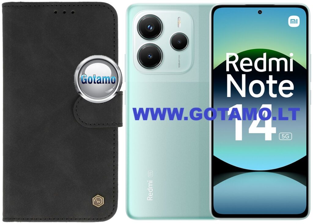 Diary-Wonder dėklas Xiaomi Redmi Note 14 5G telefonui juodos spalvos