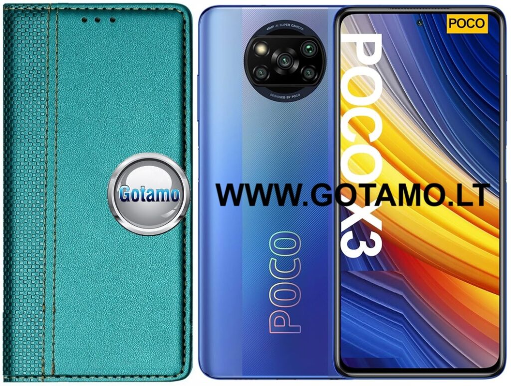 Domino magnetinis dėklas Xiaomi Poco X3, Xiaomi Poco X3 NFC, Xiaomi Poco X3 Pro telefonams žalsvai melsvos spalvos