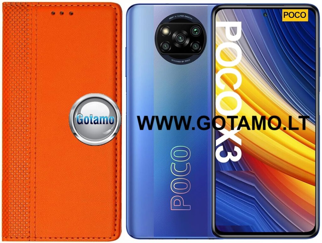 Domino magnetinis dėklas Xiaomi Poco X3, Xiaomi Poco X3 NFC, Xiaomi Poco X3 Pro telefonams oranžinės spalvos