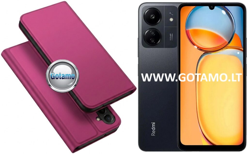Ducis dėklas-knygutė Xiaomi Redmi 13C / Poco C65 telefonams (fuksijos spalvos)