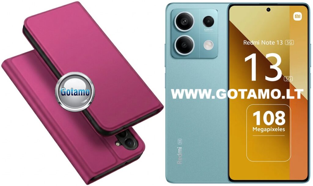 Ducis dėklas-knygutė Xiaomi Redmi Note 13 5G telefonui (fuksijos spalvos)