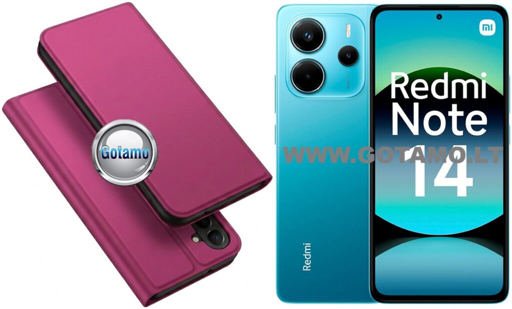 Ducis dėklas-knygutė Xiaomi Redmi Note 14 4G telefonui (fuksijos spalvos)