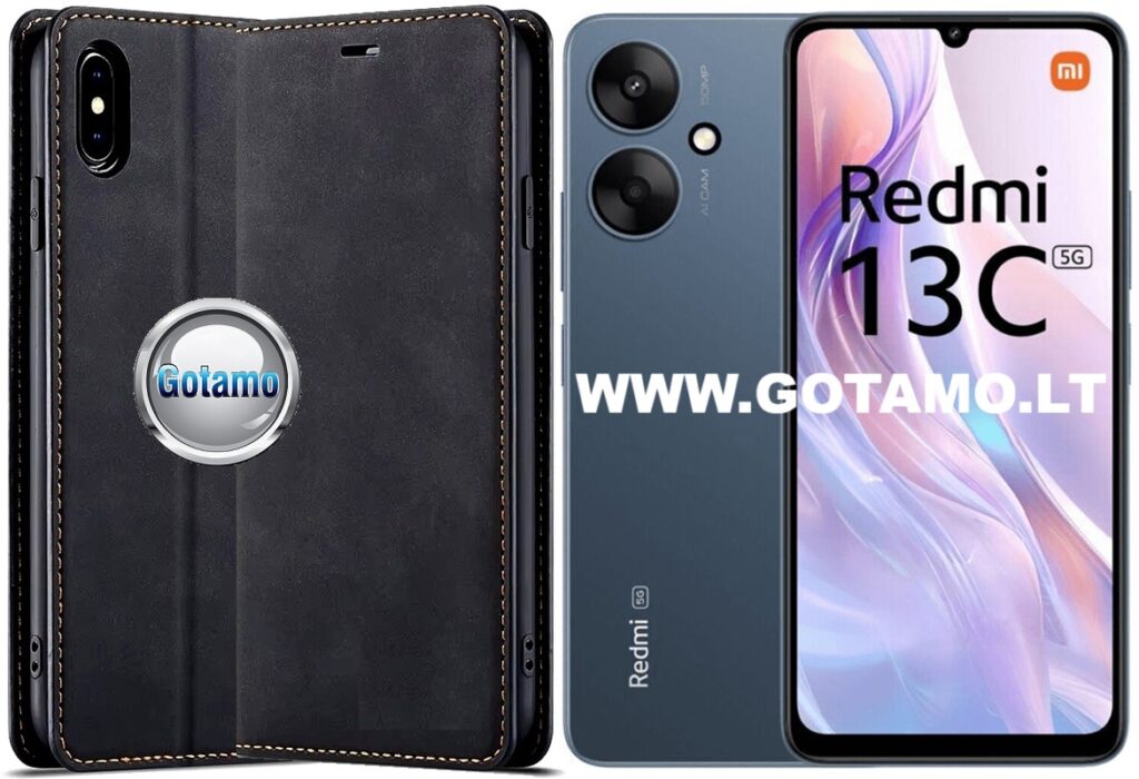 Galant magnetinis dėklas Xiaomi Redmi 13C 5G telefonui juodos spalvos