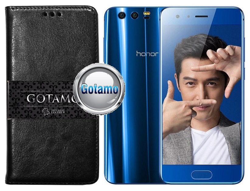 Gotamo D-gravity natūralios odos dėklas Huawei Honor 9 mobiliesiems telefonams juodos spalvos