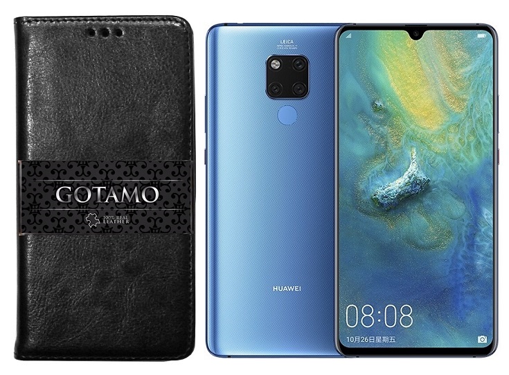 Gotamo D-gravity natūralios odos dėklas Huawei Mate 20 mobiliesiems telefonams juodos spalvos