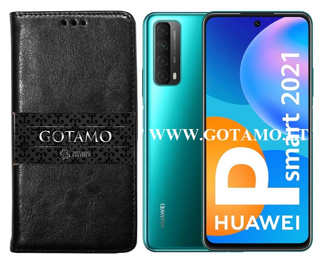 Gotamo D-Gravity natūralios odos dėklas Huawei P Smart 2021 mobiliesiems telefonams juodos spalvos