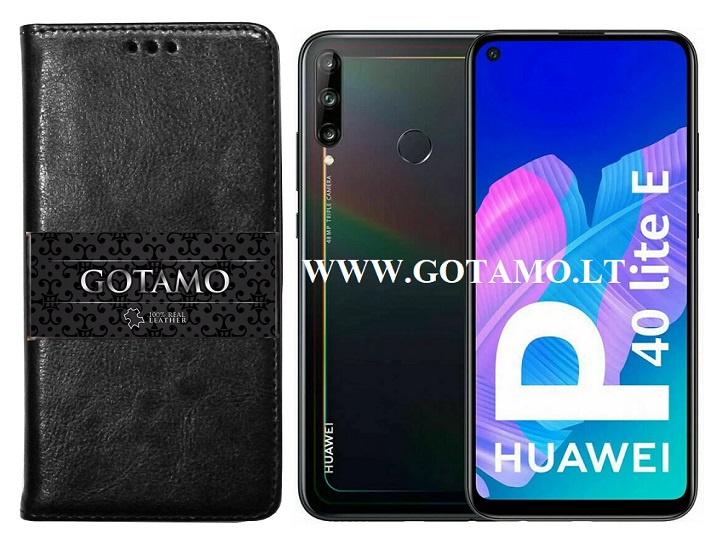 Gotamo D-gravity natūralios odos dėklas Huawei P40 Lite E Huawei Y7P mobiliesiems telefonams juodos spalvos