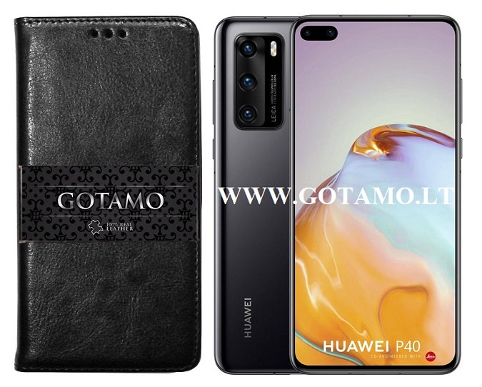 Gotamo D-gravity natūralios odos dėklas Huawei P40 mobiliesiems telefonams juodos spalvos