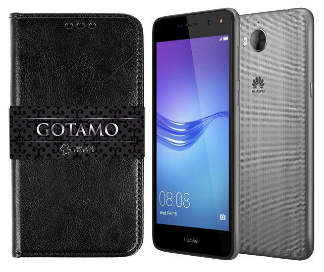 Gotamo D-gravity natūralios odos dėklas Huawei Y5 (2017) Huawei Y6 (2017) mobiliesiems telefonams juodos spalvos