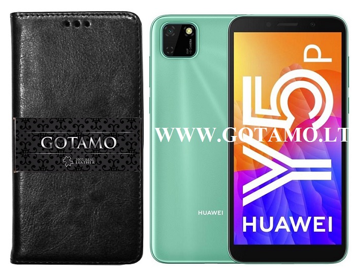 Gotamo D-gravity natūralios odos dėklas Huawei Y5p mobiliesiems telefonams juodos spalvos