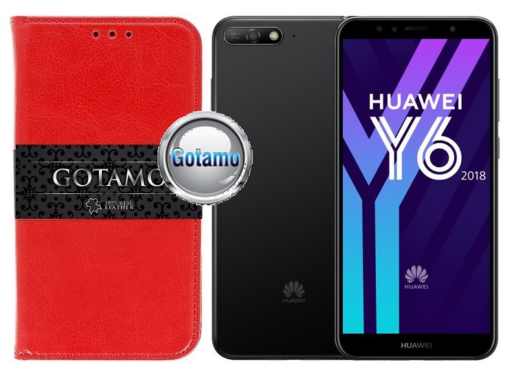 Gotamo D-gravity natūralios odos dėklas Huawei Y6 (2018) Huawei Honor 7A mobiliesiems telefonams raudonos spalvos