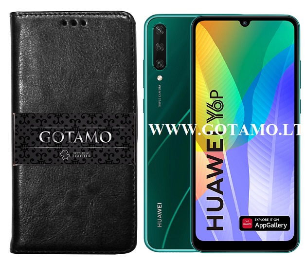 Gotamo D-gravity natūralios odos dėklas Huawei Y6p mobiliesiems telefonams juodos spalvos