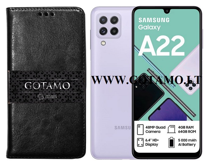 Gotamo D-gravity natūralios odos dėklas Samsung Galaxy A22 juodos spalvos